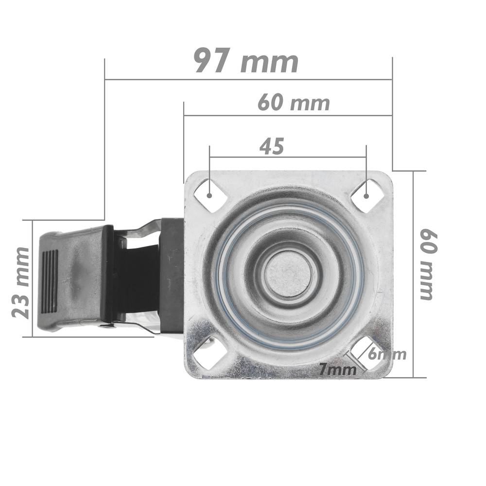 Roue pivotante industrielle en polyuréthane et PVC transparent avec frein 75 mm