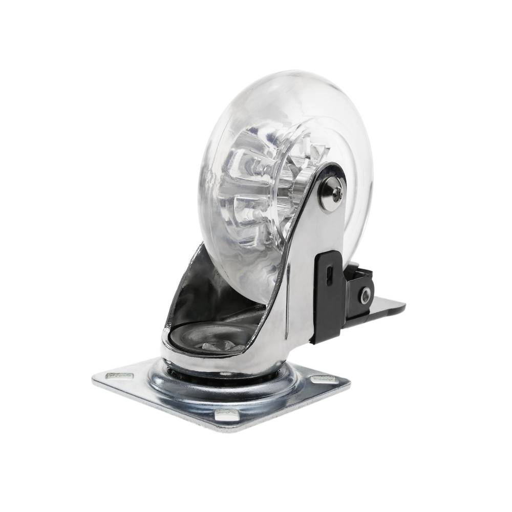 Roue pivotante industrielle en polyuréthane et PVC transparent avec frein 75 mm