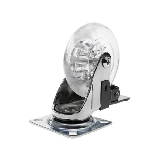 Industrial wheel swivel castor of polyurethane and PVC transparent with brake 75 mm