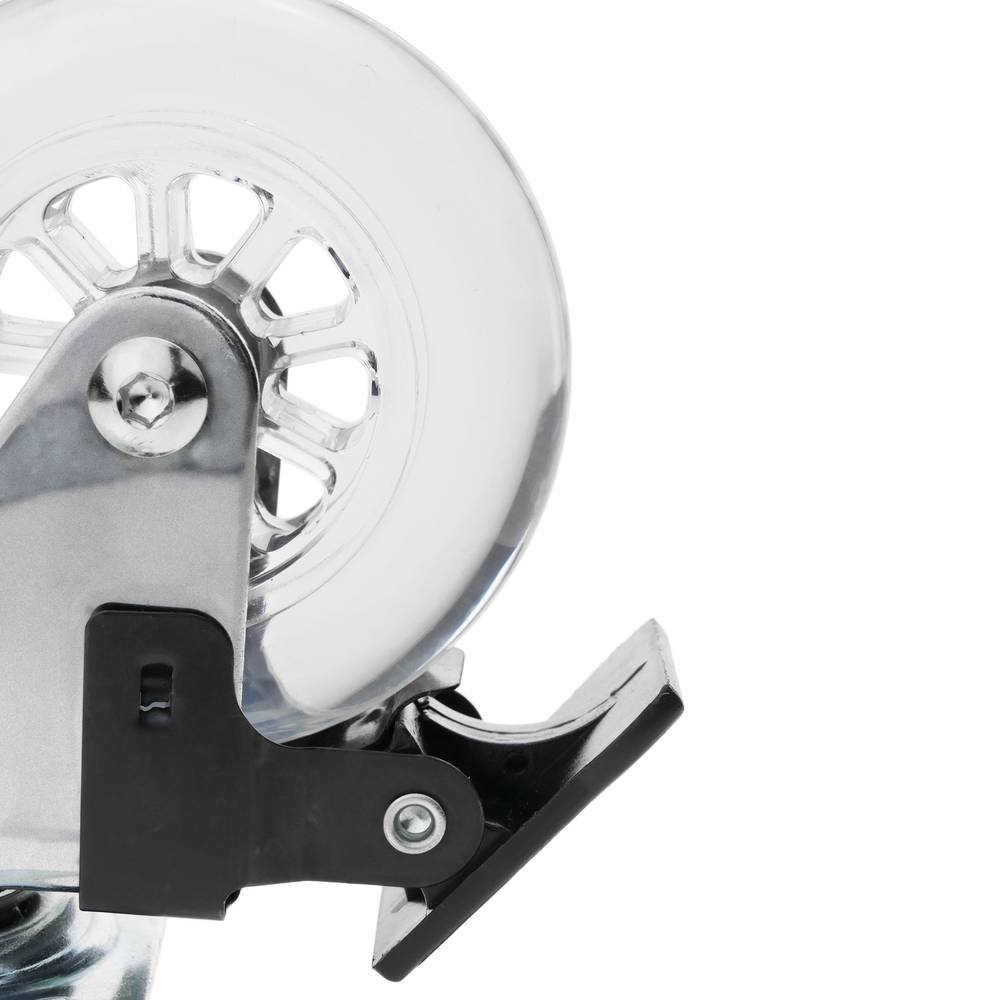 Roue pivotante industrielle en polyuréthane et PVC transparent avec frein 75 mm