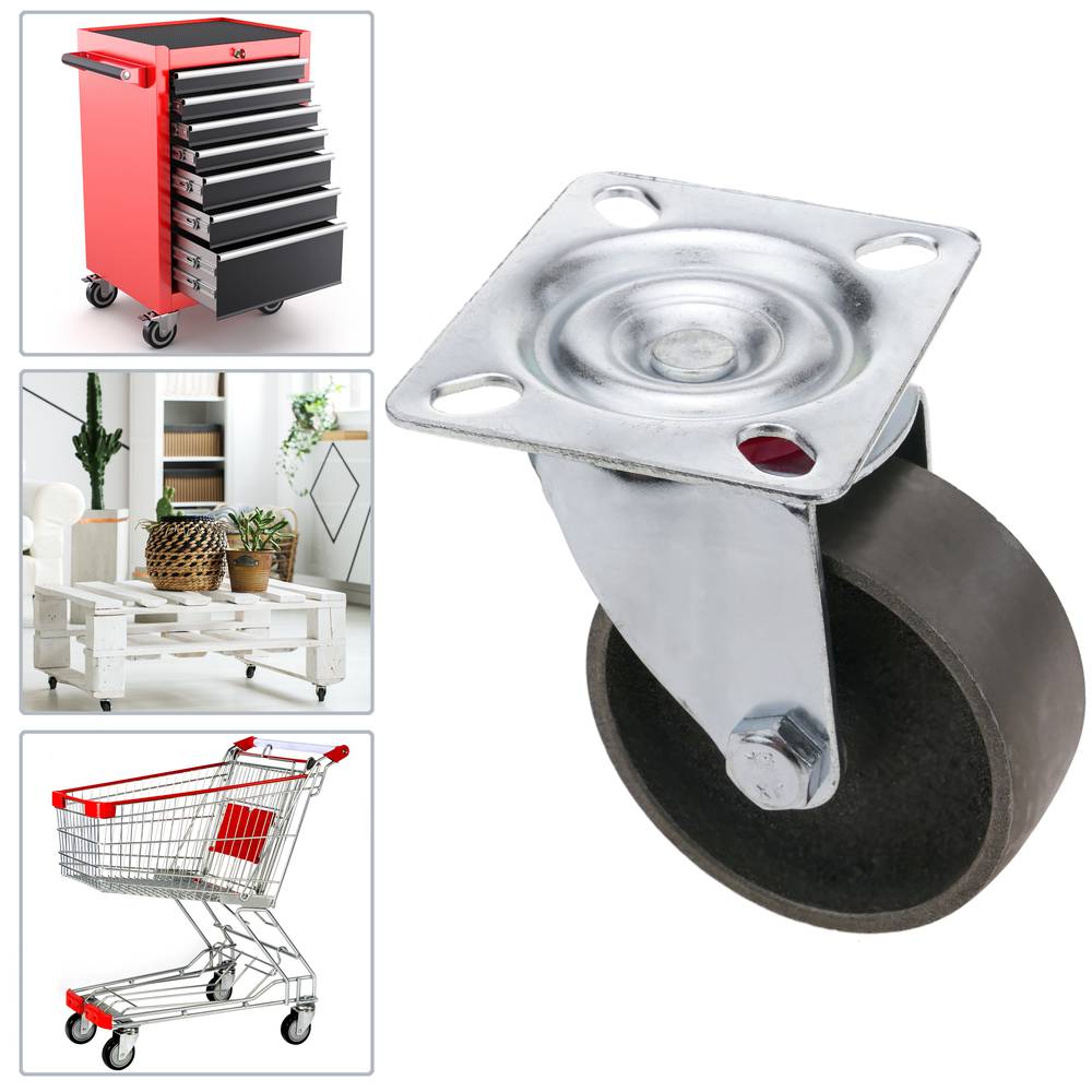 Roda pivotante industrial rodízio de metais sem freio 75 mm