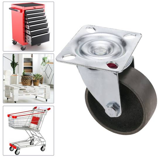 Roda pivotante industrial rodízio de metais sem freio 75 mm