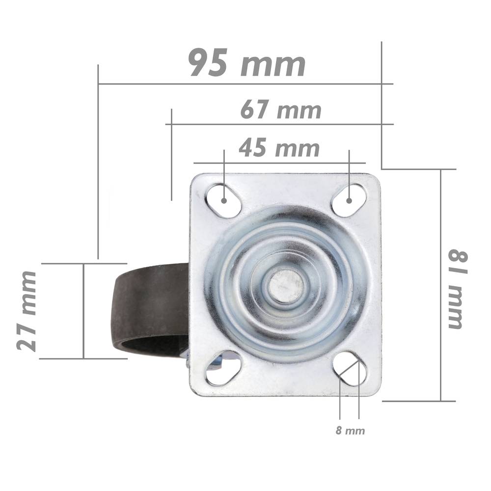 Roda pivotante industrial rodízio de metais sem freio 75 mm