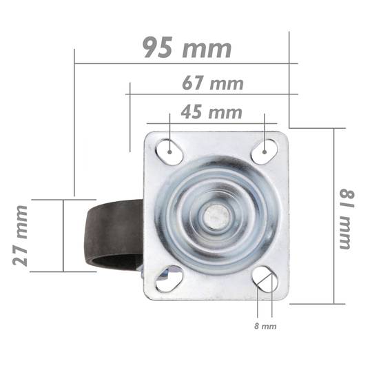 Roda pivotante industrial rodízio de metais sem freio 75 mm