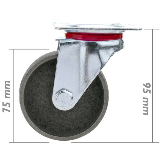 Roda pivotante industrial rodízio de metais sem freio 75 mm