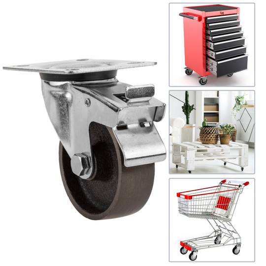 Przemysłowe metalowe koło skrętne z hamulcem 75 mm