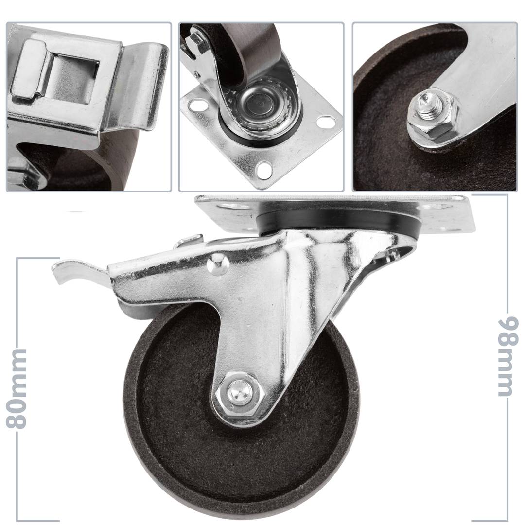 Przemysłowe metalowe koło skrętne z hamulcem 75 mm