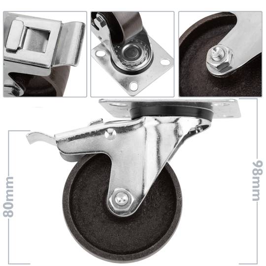 Przemysłowe metalowe koło skrętne z hamulcem 75 mm