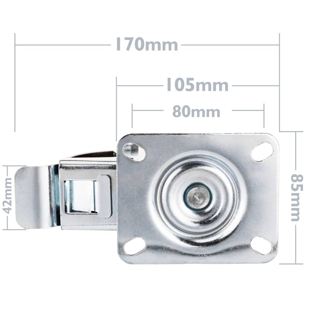 Industrieel metalen zwenkwiel met rem 100 mm