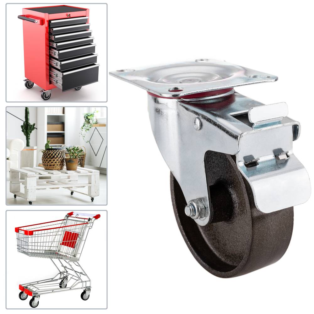 Industriële zwenkwielen metaal met rem 100 mm 2 stuks