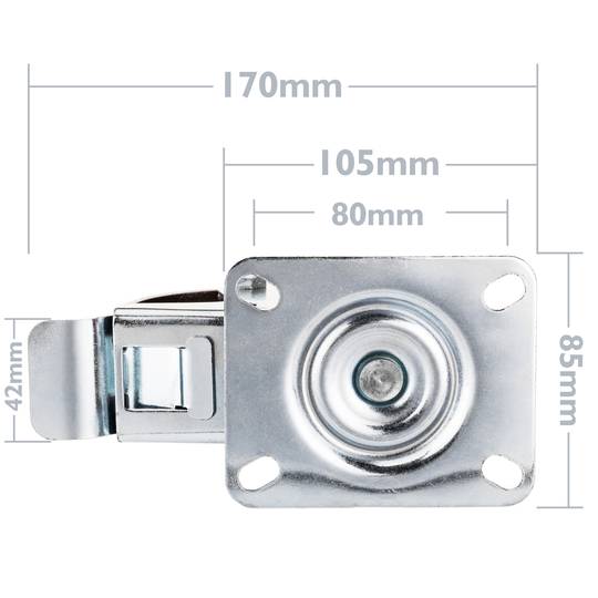 Industriële zwenkwielen metaal met rem 100 mm 2 stuks