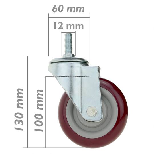 Industrial wheel swivel castor of PVC without brake 100 mm M12
