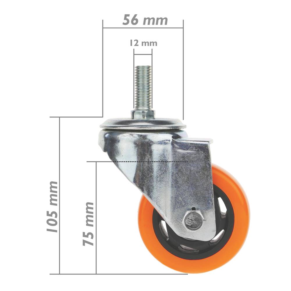Roda pivotant industrial de poliuretà sense fre 75 mm M12