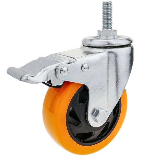 Roda pivotant industrial de poliuretà amb fre 75 mm M12