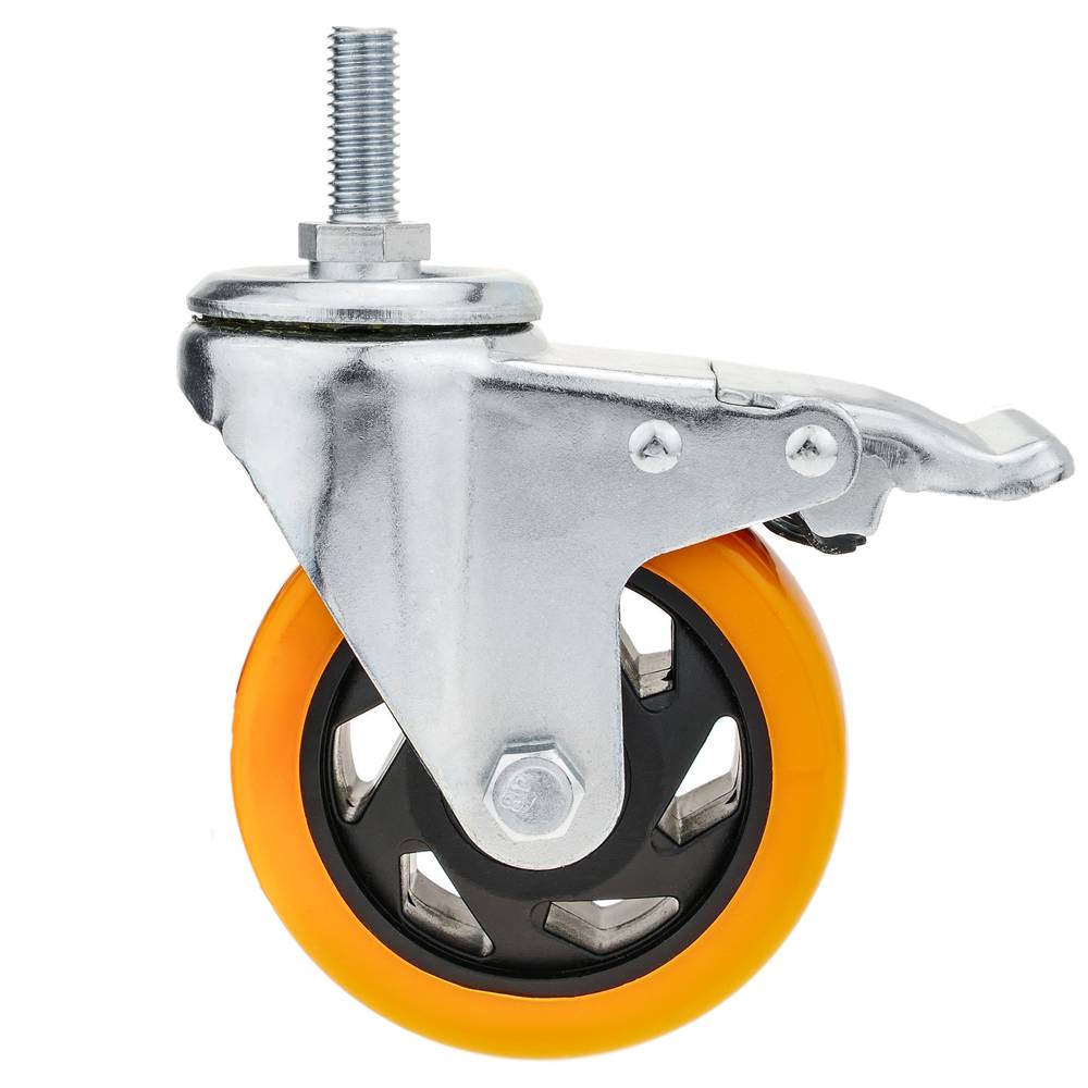 4X Mute Castors Wheels with Brake Caster Rotate 360 Degrees Thread Stem Castor M6X15Mm Can Be Used for Trolley Furniture Castors Load-Bearing 40Kg Durable and Strong 