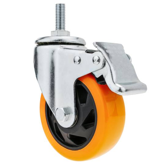 Industrieel polyurethaan zwenkwiel met rem 100 mm M12