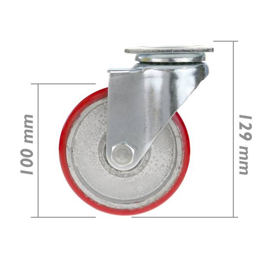 Rueda pivotante industrial de poliuretano y metal sin freno 100 mm