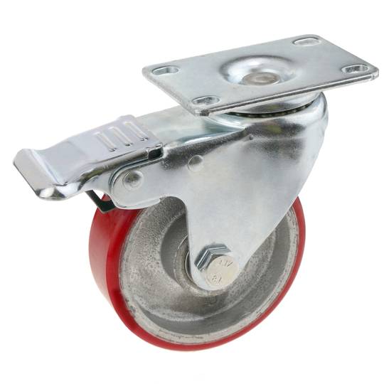 Rueda pivotante industrial de poliuretano y metal con freno 100 mm