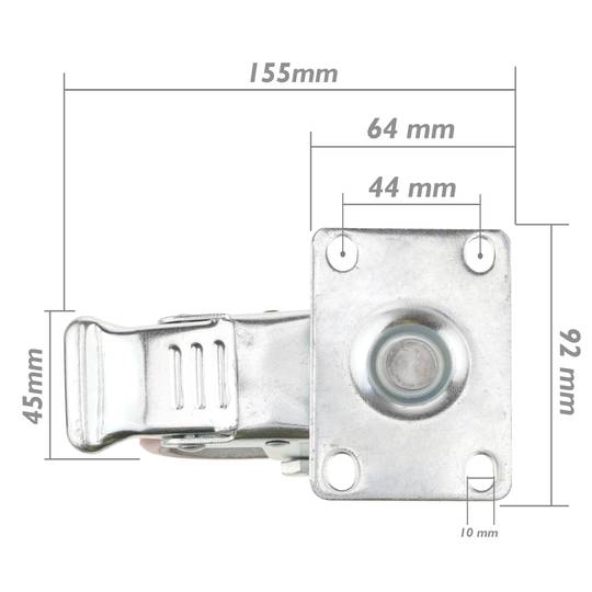 Rueda pivotante industrial de poliuretano y metal con freno 100 mm