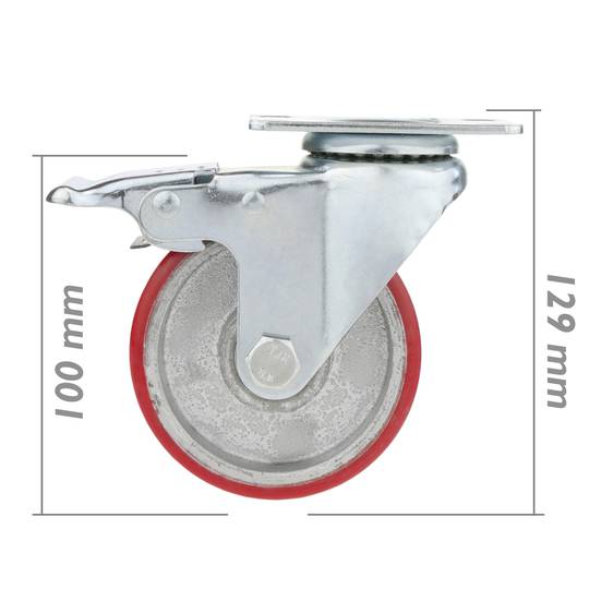 Rueda pivotante industrial de poliuretano y metal con freno 100 mm