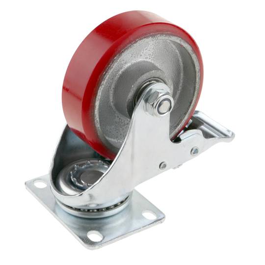 Rueda pivotante industrial de poliuretano y metal con freno 100 mm