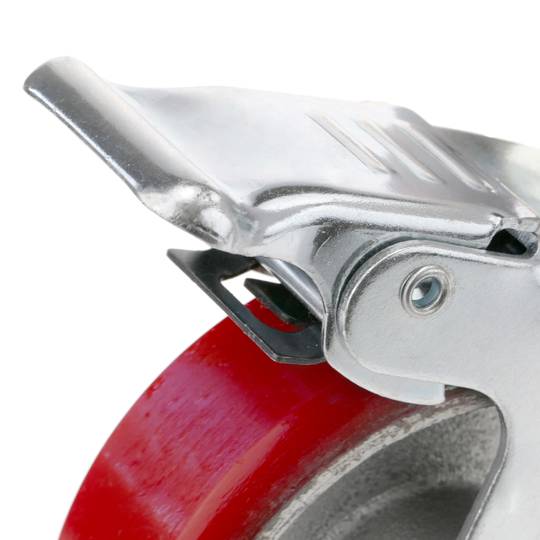 Rueda pivotante industrial de poliuretano y metal con freno 100 mm