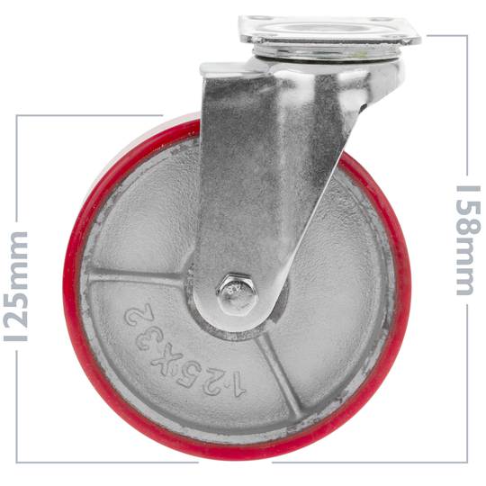 Roda pivotant industrial de poliuretà i metall sense fre 125 mm