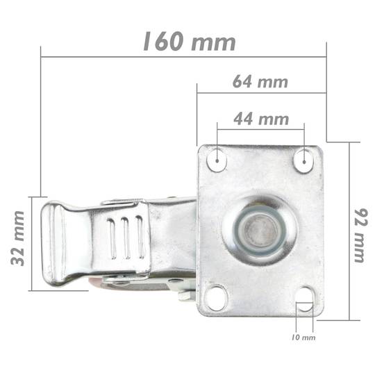 Industrial pivot wheel of polyurethane and metal with brake 125 mm