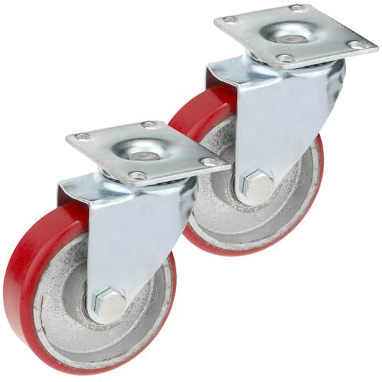 Ruote industriale in poliuretano e metallo senza freno 100 mm 2 unità