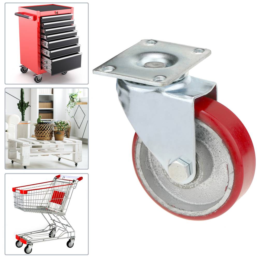 Ruote industriale in poliuretano e metallo senza freno 100 mm 2 unità