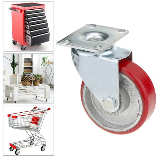 Ruote industriale in poliuretano e metallo senza freno 100 mm 2 unità