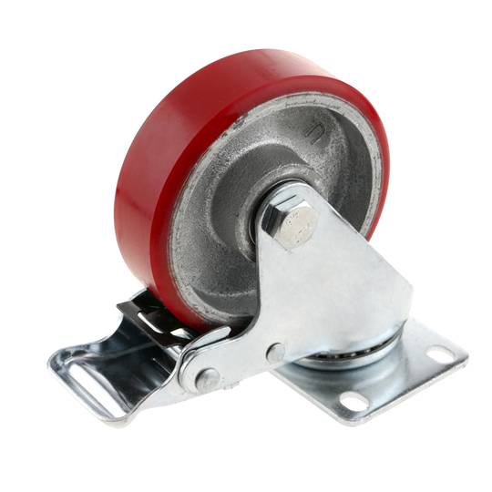 Rodízios industriais de poliuretano e metal com freio 100 mm 2 unidades