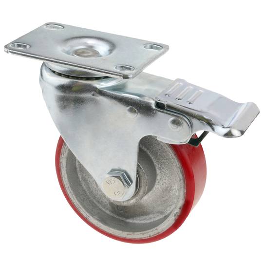 Rodízios industriais de poliuretano e metal com freio 100 mm 2 unidades
