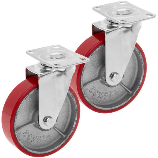 Roulettes industrielles en polyuréthane et métal sans frein 125 mm 2 unités