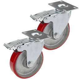 Industrial pivoting wheels in polyurethane and metal with brake 125 mm 2 units