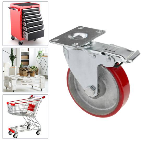 Ruedas pivotantes industriales de poliuretano y metal con freno 125 mm 2 unidades