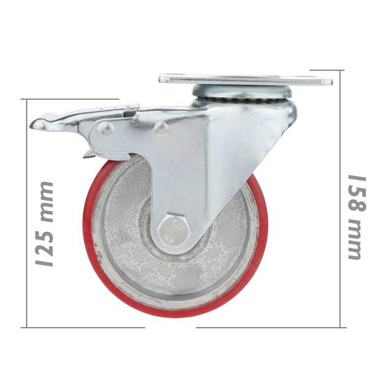 Ruedas pivotantes industriales de poliuretano y metal con freno 125 mm 2 unidades