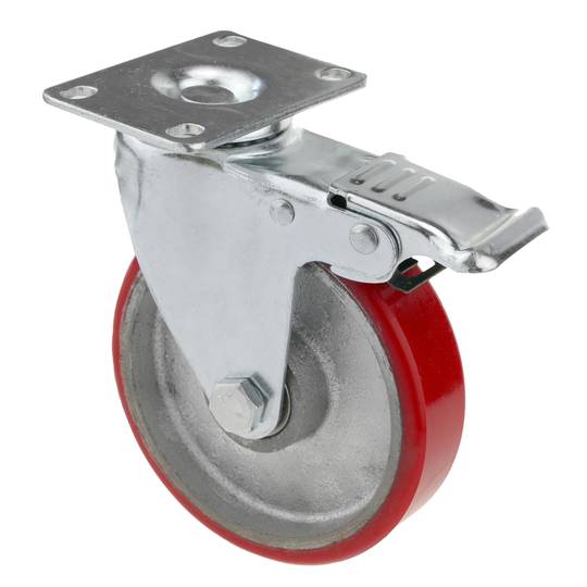 Ruedas pivotantes industriales de poliuretano y metal con freno 125 mm 2 unidades