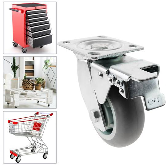 Roda pivotante industrial rodízio de poliuretano com freio 125 mm