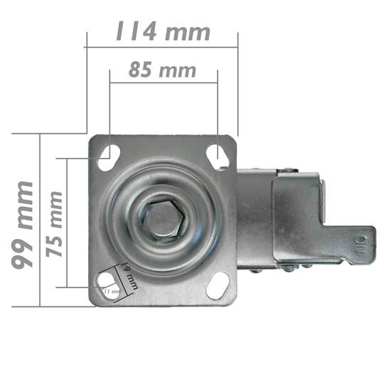 Roda pivotante industrial rodízio de poliuretano com freio 125 mm