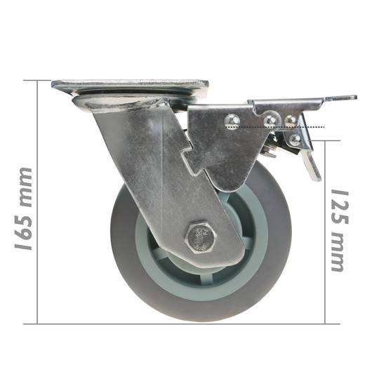 Roda pivotante industrial rodízio de poliuretano com freio 125 mm