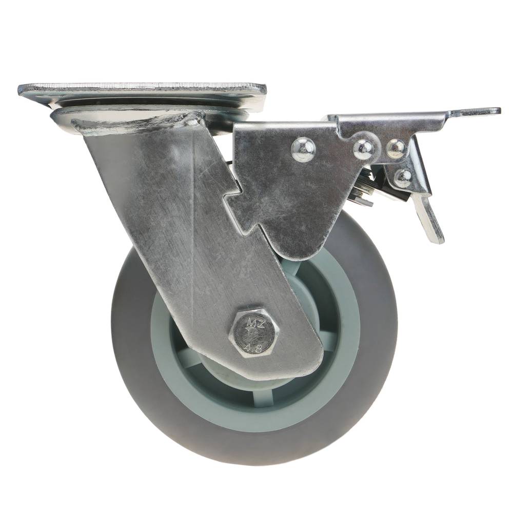 Roda pivotante industrial rodízio de poliuretano com freio 125 mm