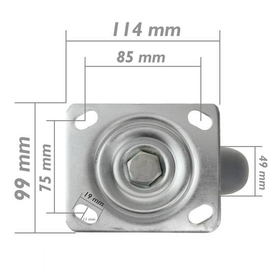 Roulettes industrielles en polyuréthane sans frein 125 mm 2 éléments
