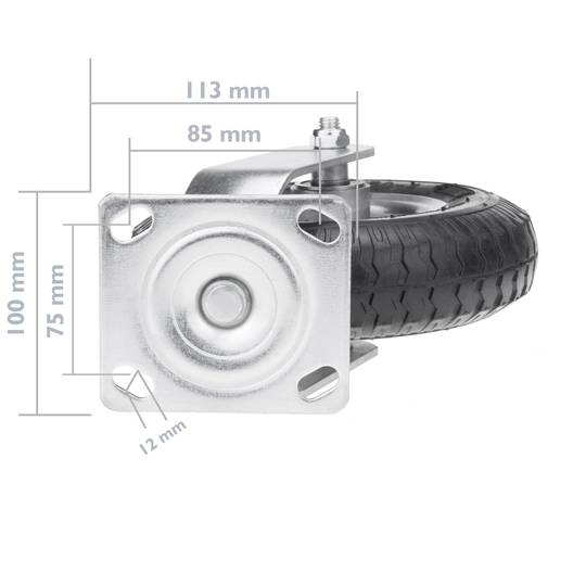 Roda pneumática giratória de carrinho de mão 90 Kg 8x2.5