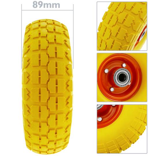 Rueda maciza de carretilla anti-pinchazos amarilla 120 Kg 10x3.5