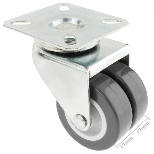 Roulettes pivotantes double. Roue industrielle en PU et PVC gris sans frein 50 mm