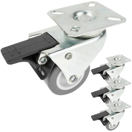 Przemysłowe podwójne koło skrętne z szarego PU i PCV z hamulcem 50 mm 4-pak
