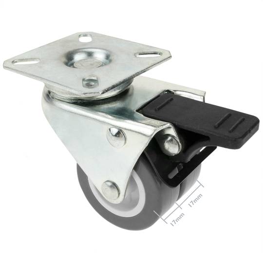 Przemysłowe podwójne koło skrętne z szarego PU i PCV z hamulcem 50 mm 4-pak
