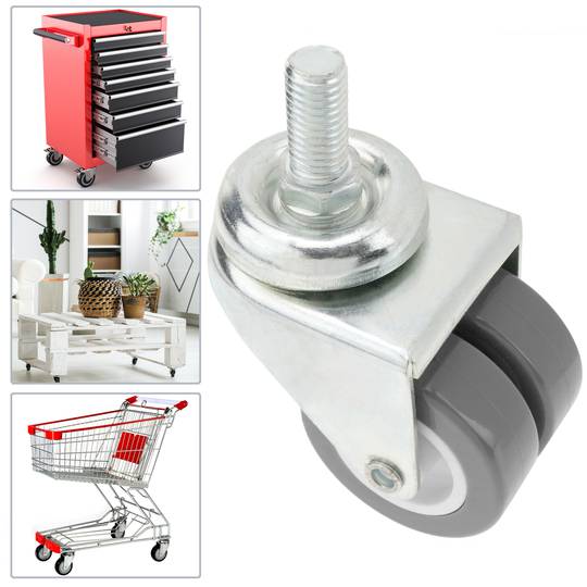 Roda dupla pivotante industrial rodízio de PU e PVC cinzento sem freio 50 mm M12