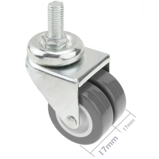 Industrial double wheel swivel castor of PU and PVC gray without brake 50 mm M12 4 pack